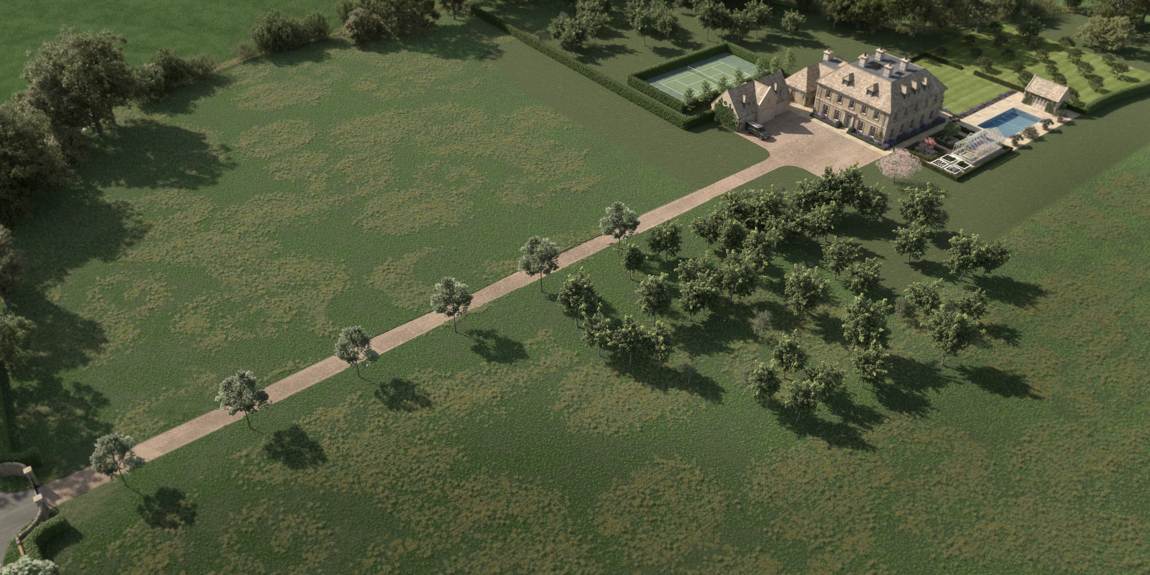 Aerial shot of estate